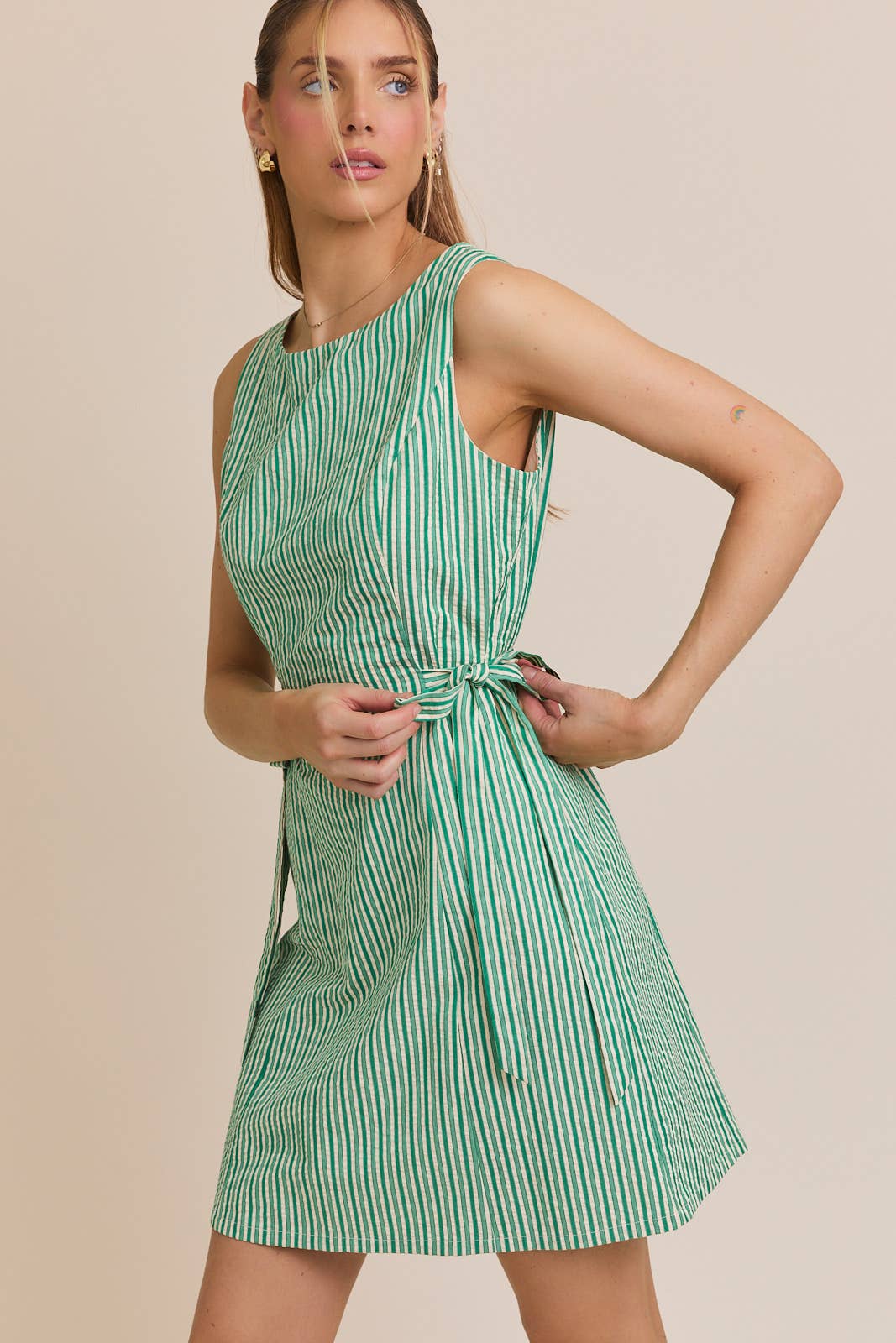 Side Tie Seersucker Dress