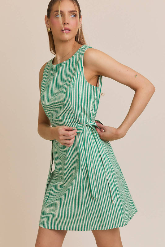 Side Tie Seersucker Dress