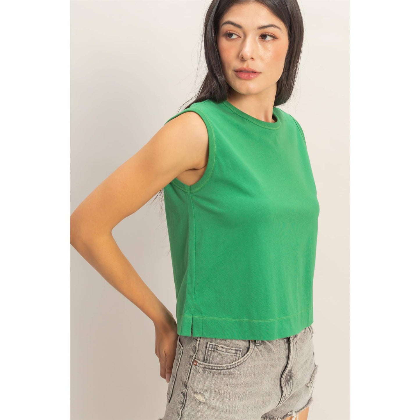 Sleeveless Crew Neck Top