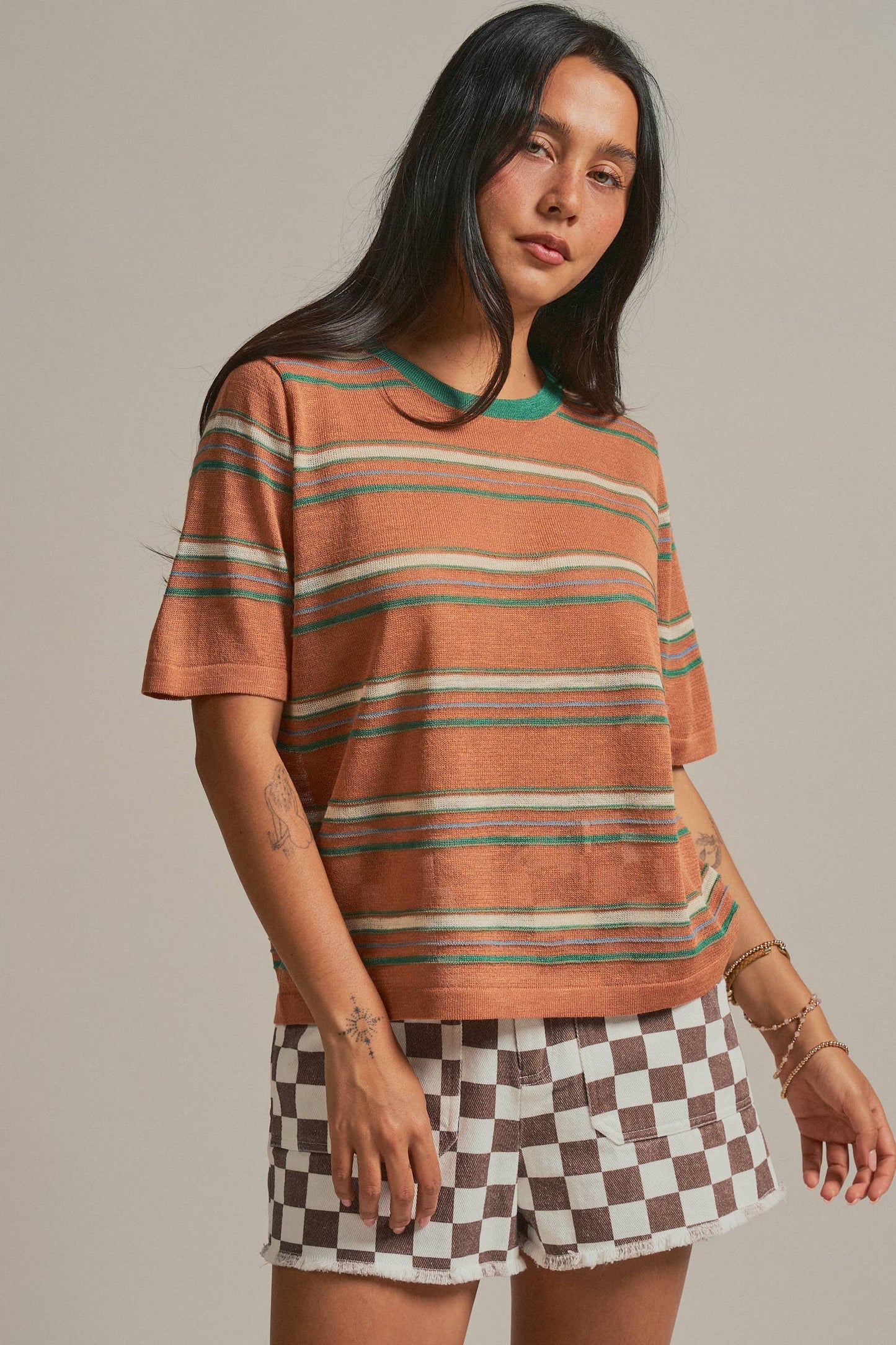 Striped Knit Ringer Sweater Tee