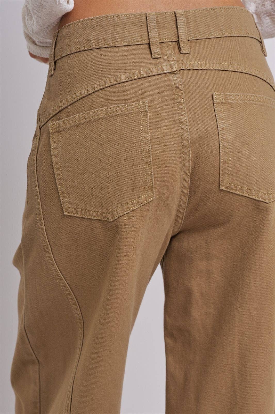Cotton Barrel Leg High Rise Pants