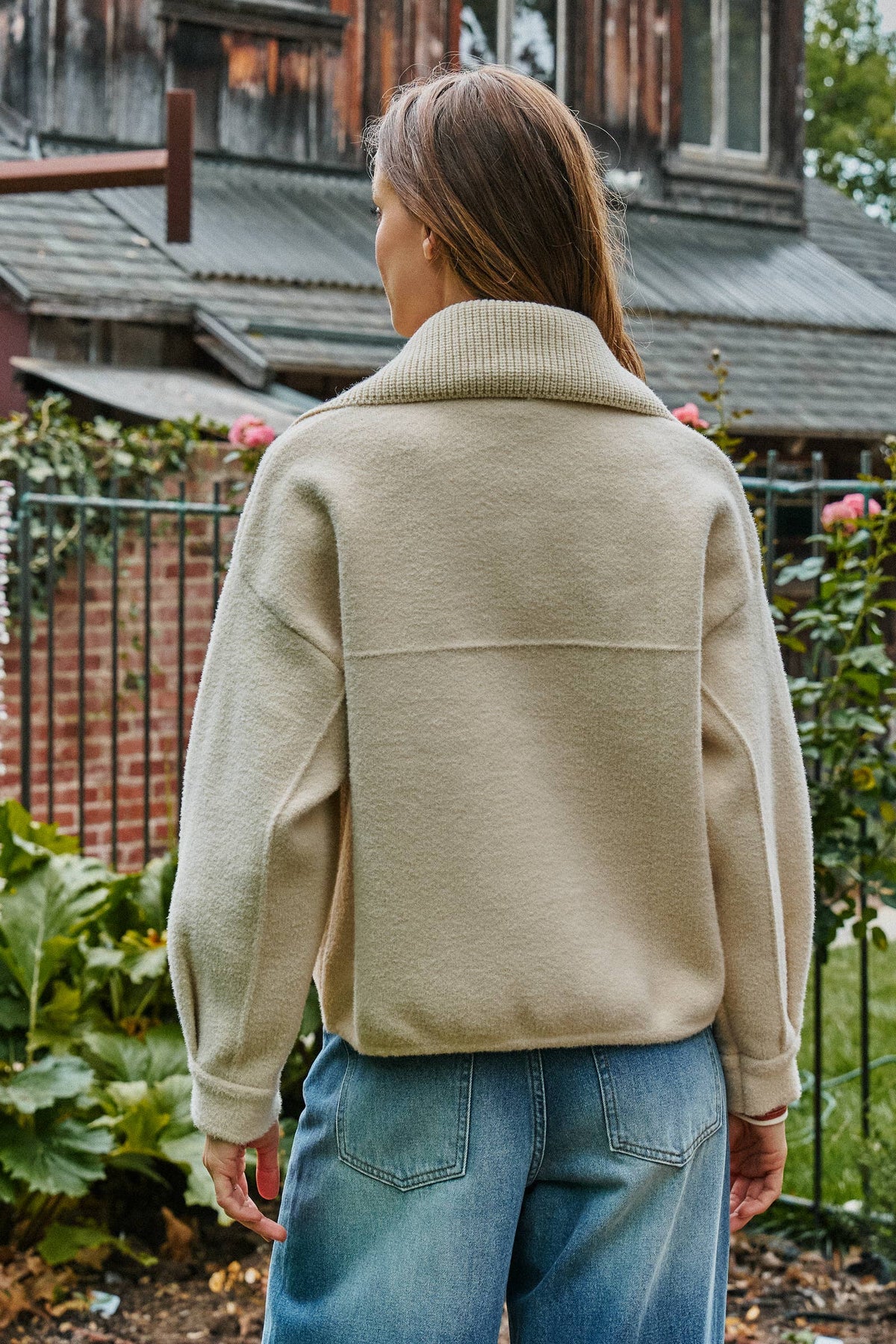 Sweater Knit Jacket with Detachable Collar