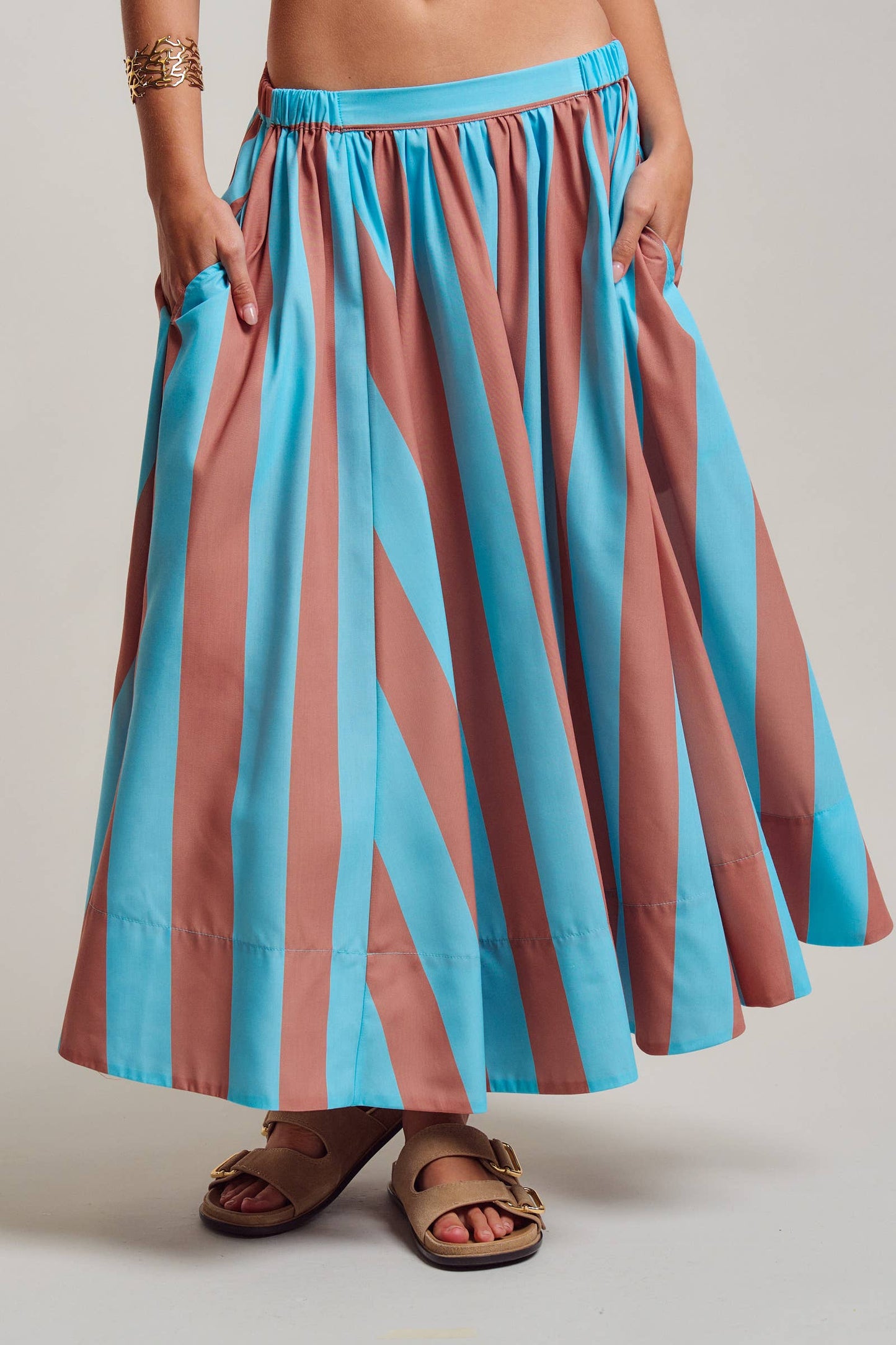 Stripe Elastic Waist Maxi Skirt
