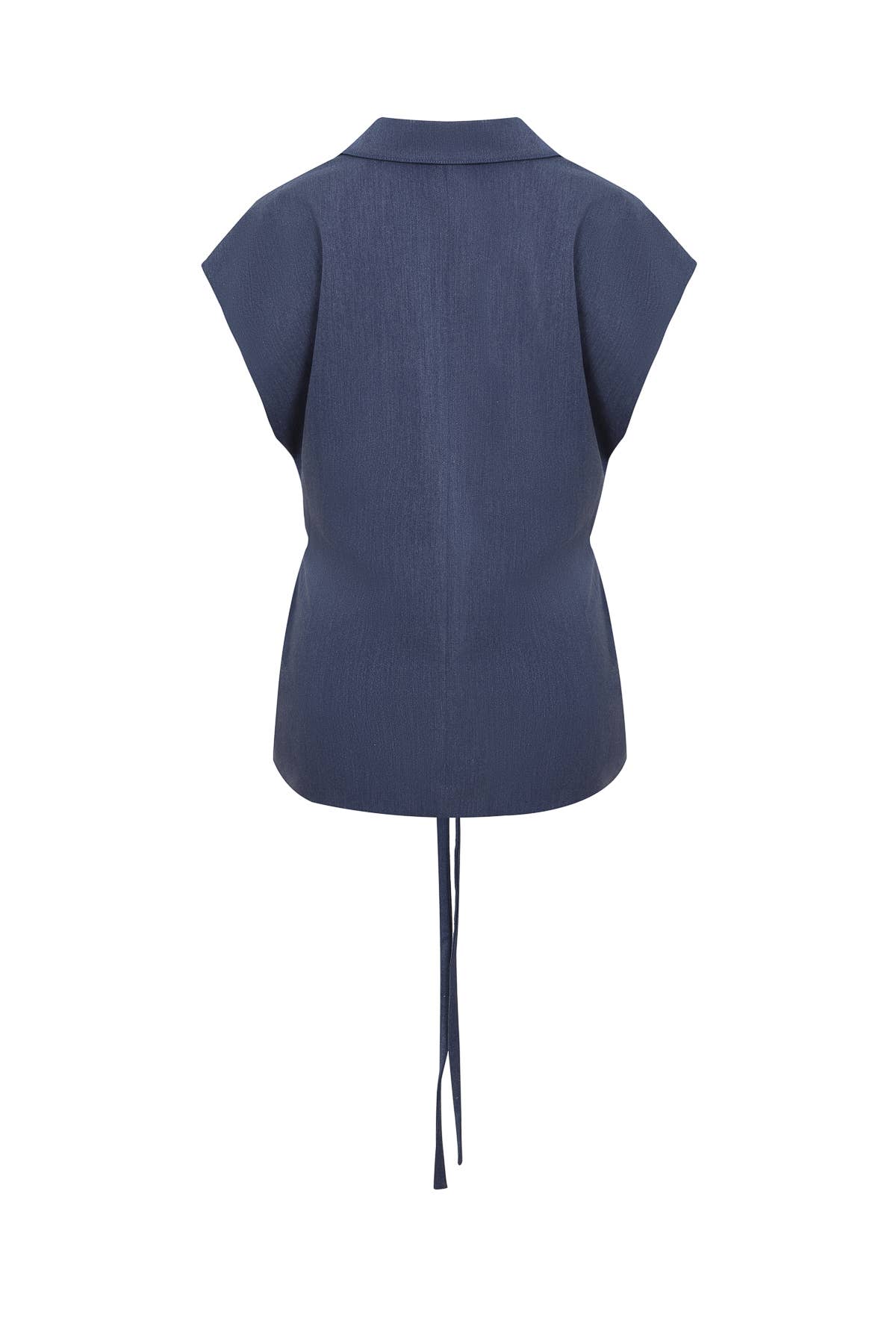 Woven Sleeveless Blazer Vest with Waist Tie