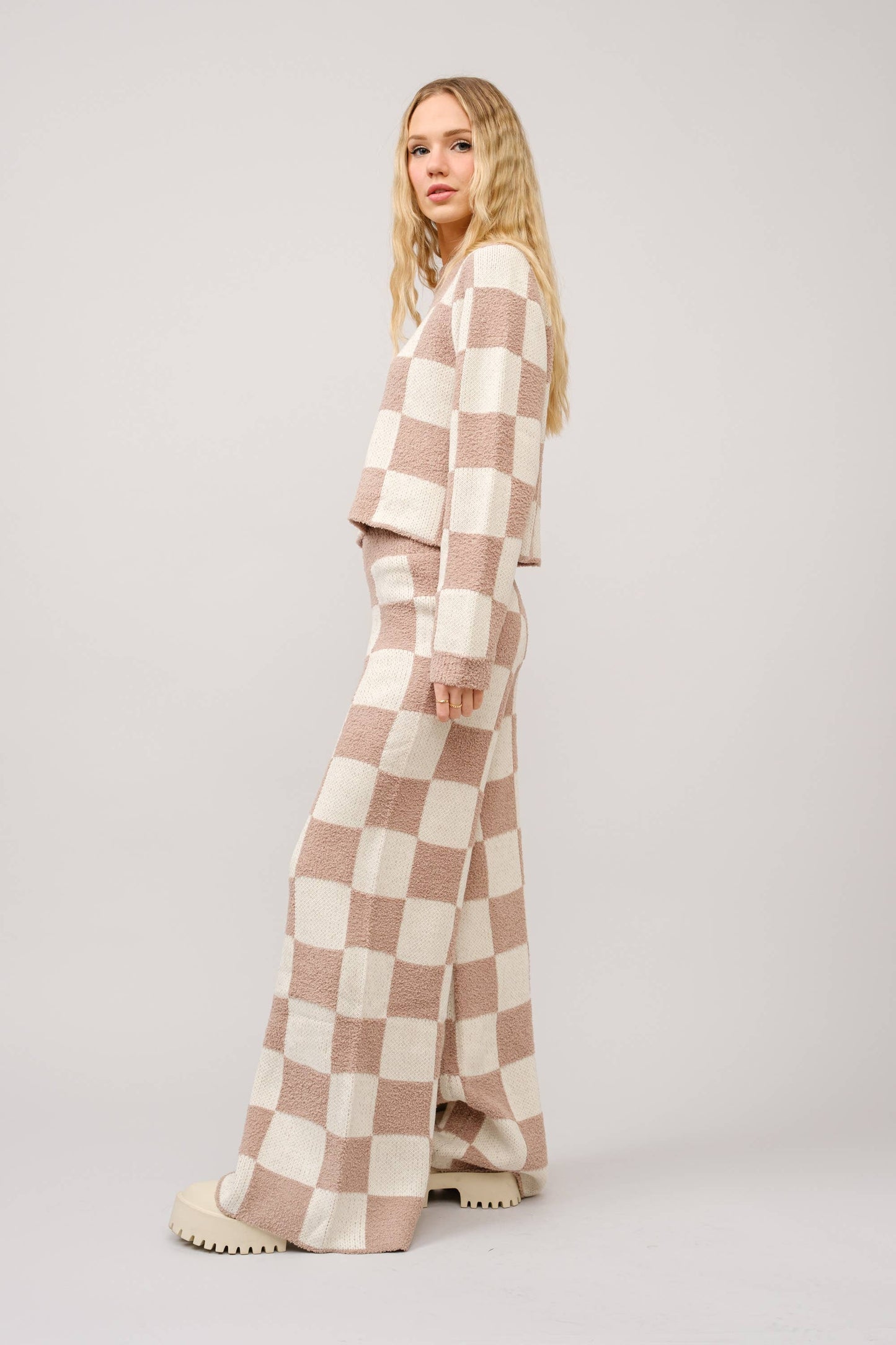 Checkerboard Knit Sweater Pant