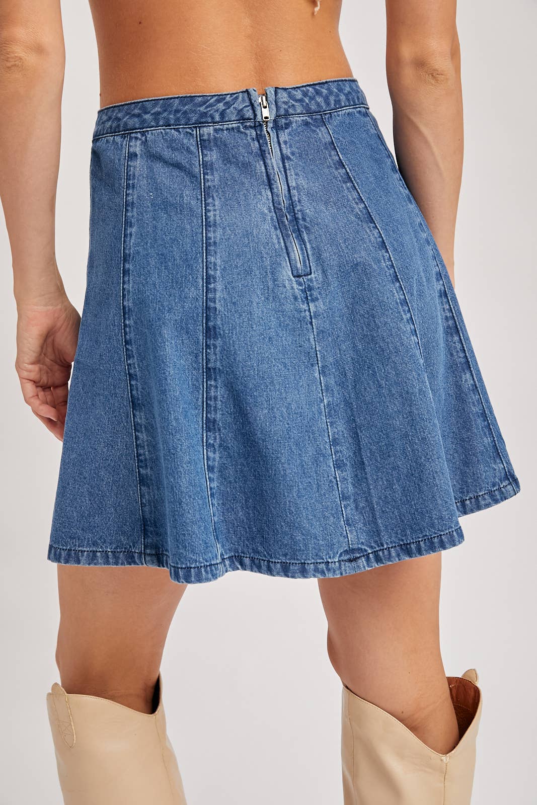 Denim A-Line Pleated Skirt