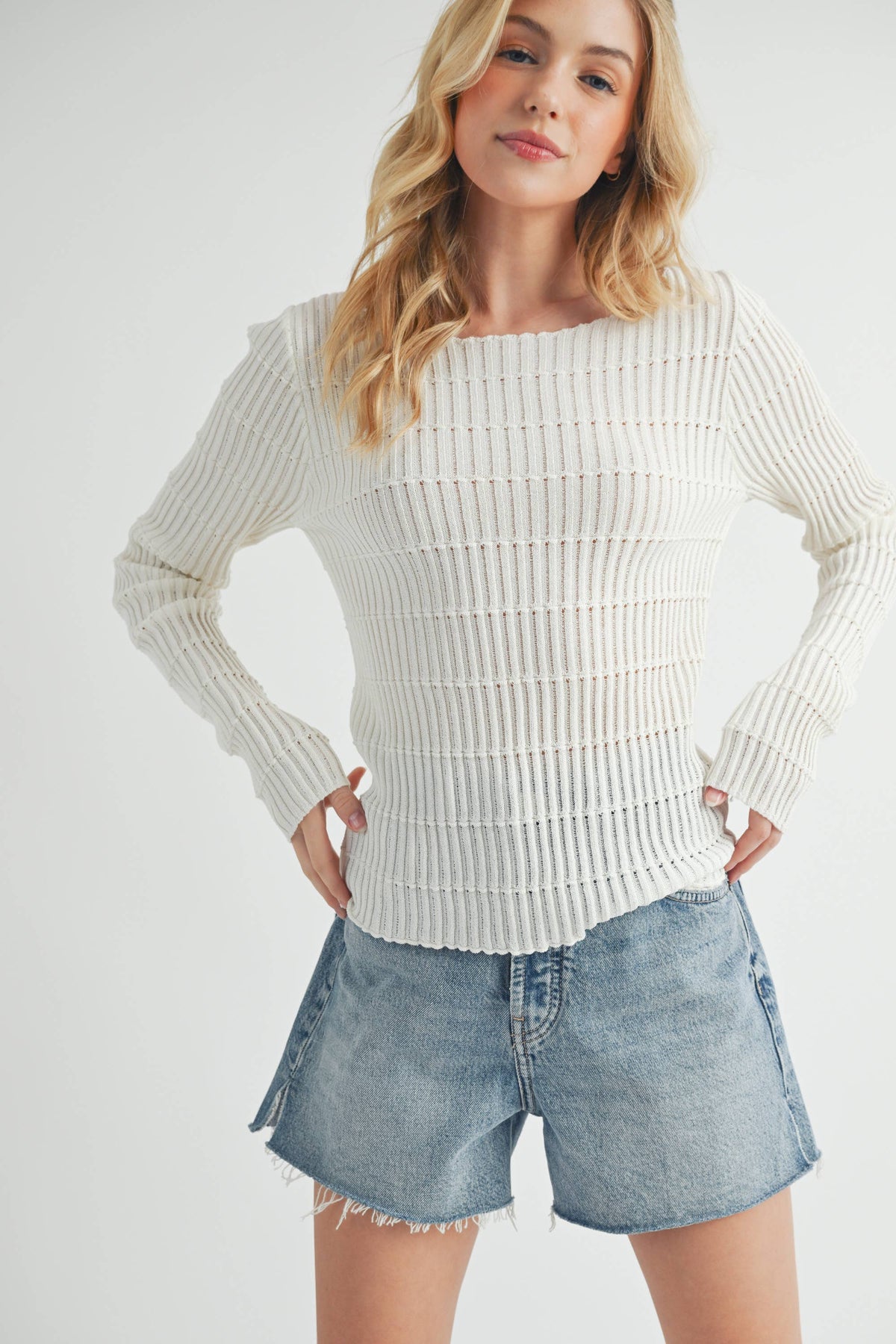 Textured Knit Long Sleeve Top