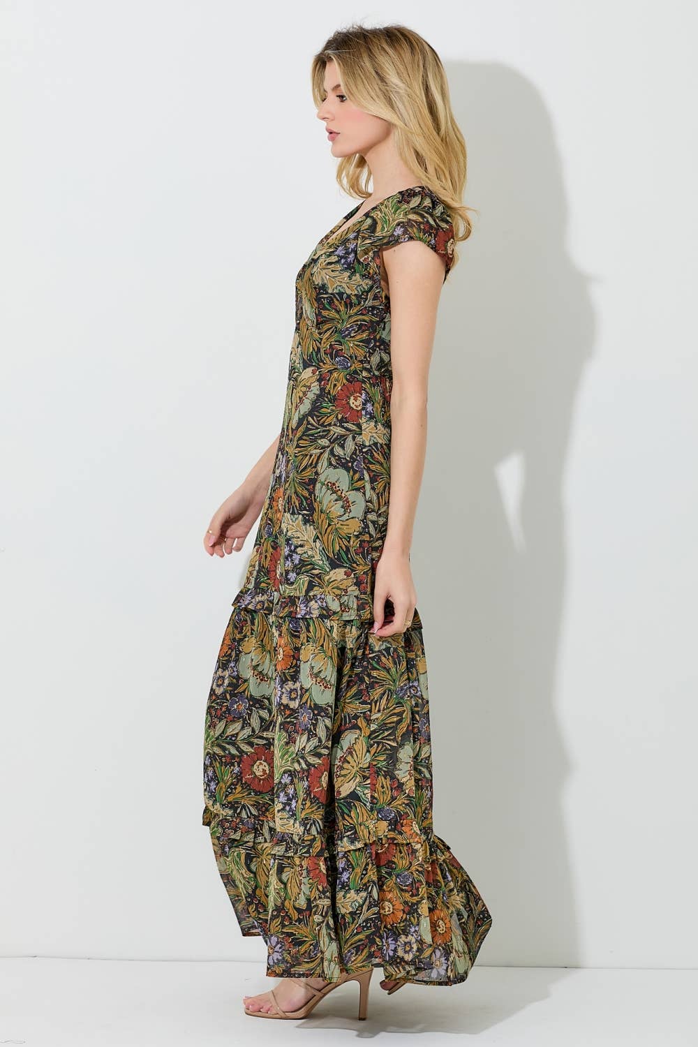 Bohemian Flutter Sleeve Floral Maxi Dress