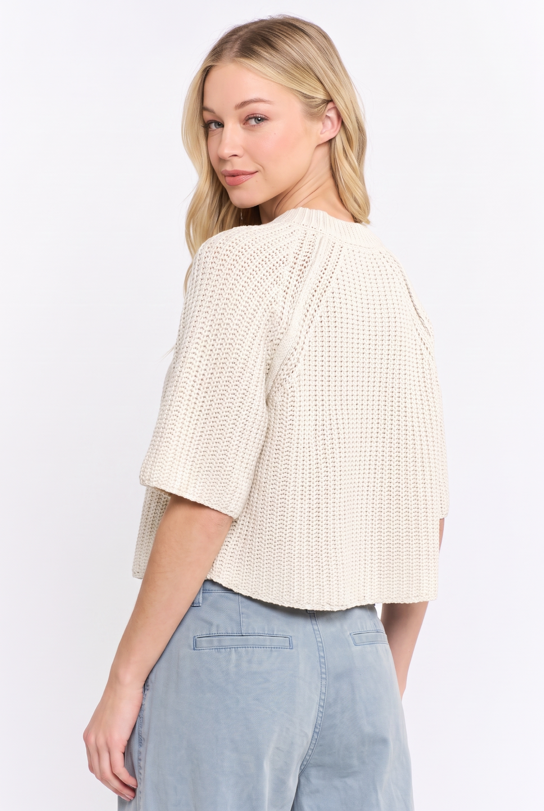 Cable Knit Short Sleeve Swing Sweater