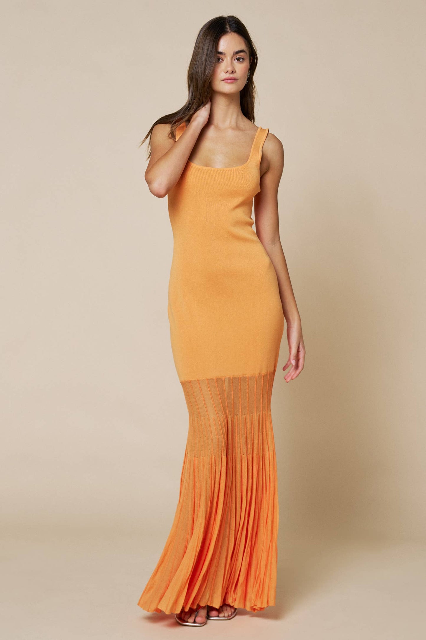 Sleeveless Sweater Maxi Dress W/Mesh Skirt