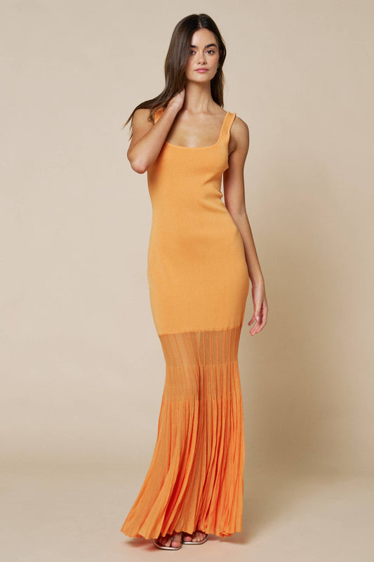 Sleeveless Sweater Maxi Dress W/Mesh Skirt
