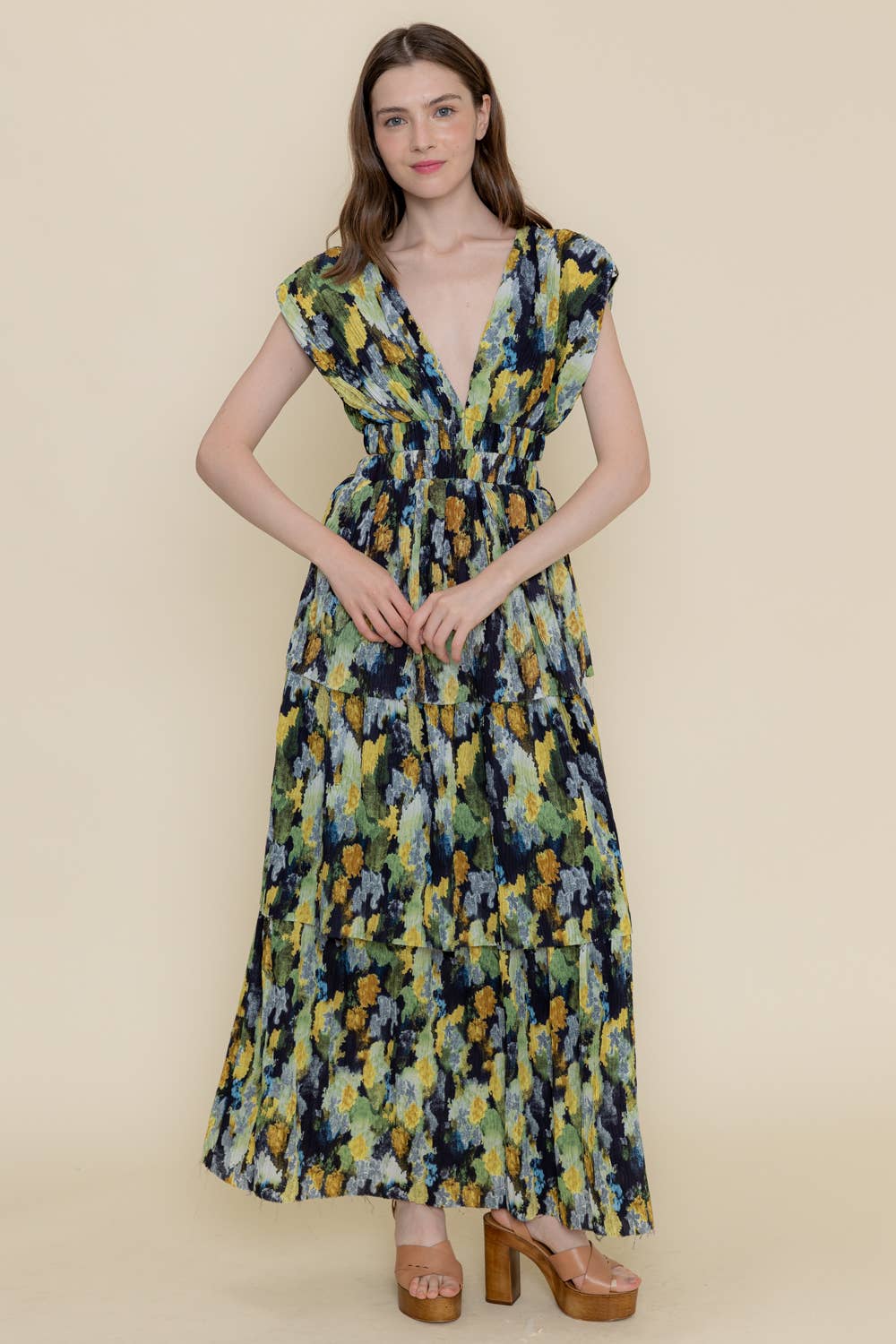 Plisse Tiered Cut-Out Dress