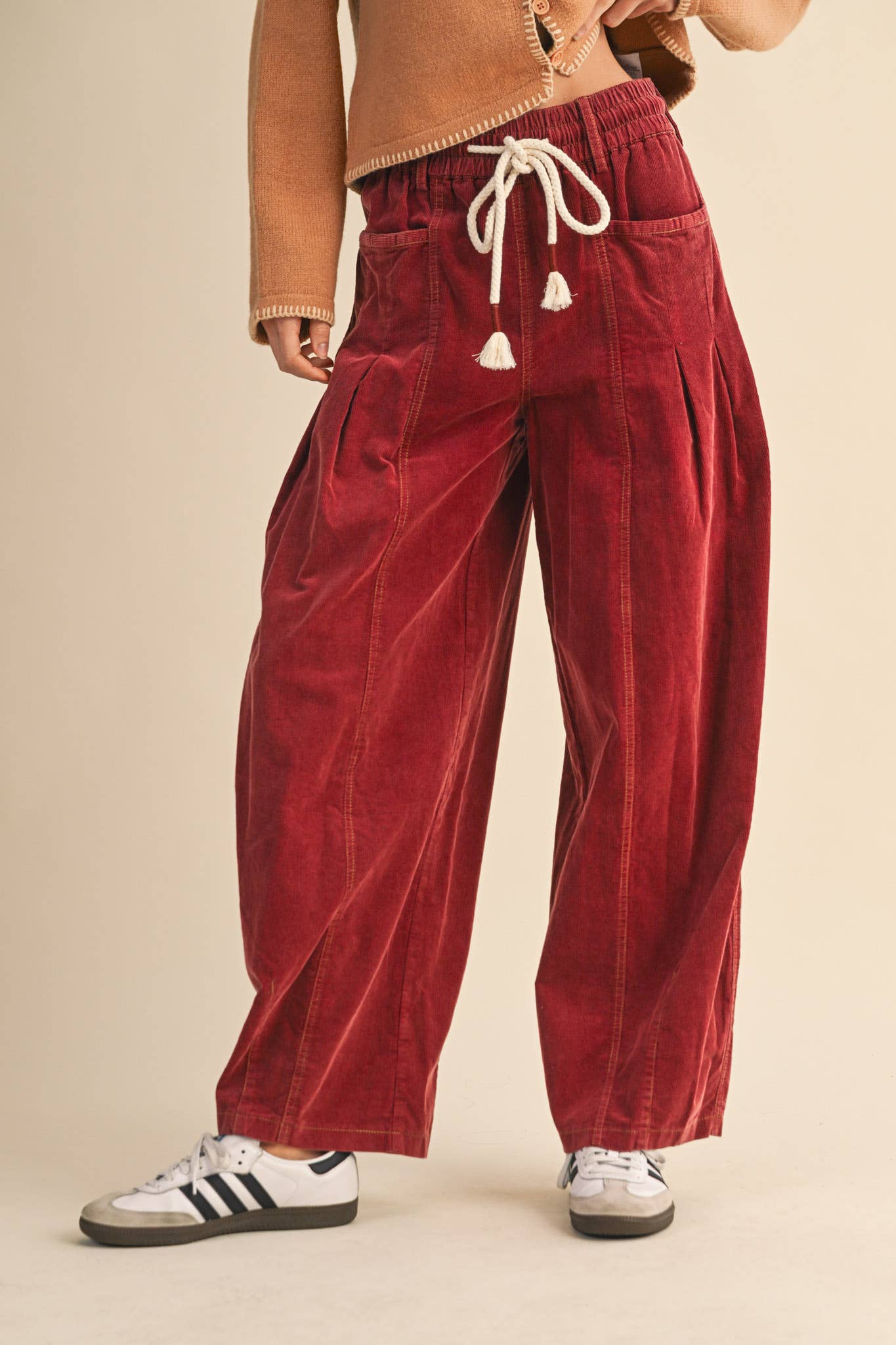 Pleated Barrel Corduroy Pant