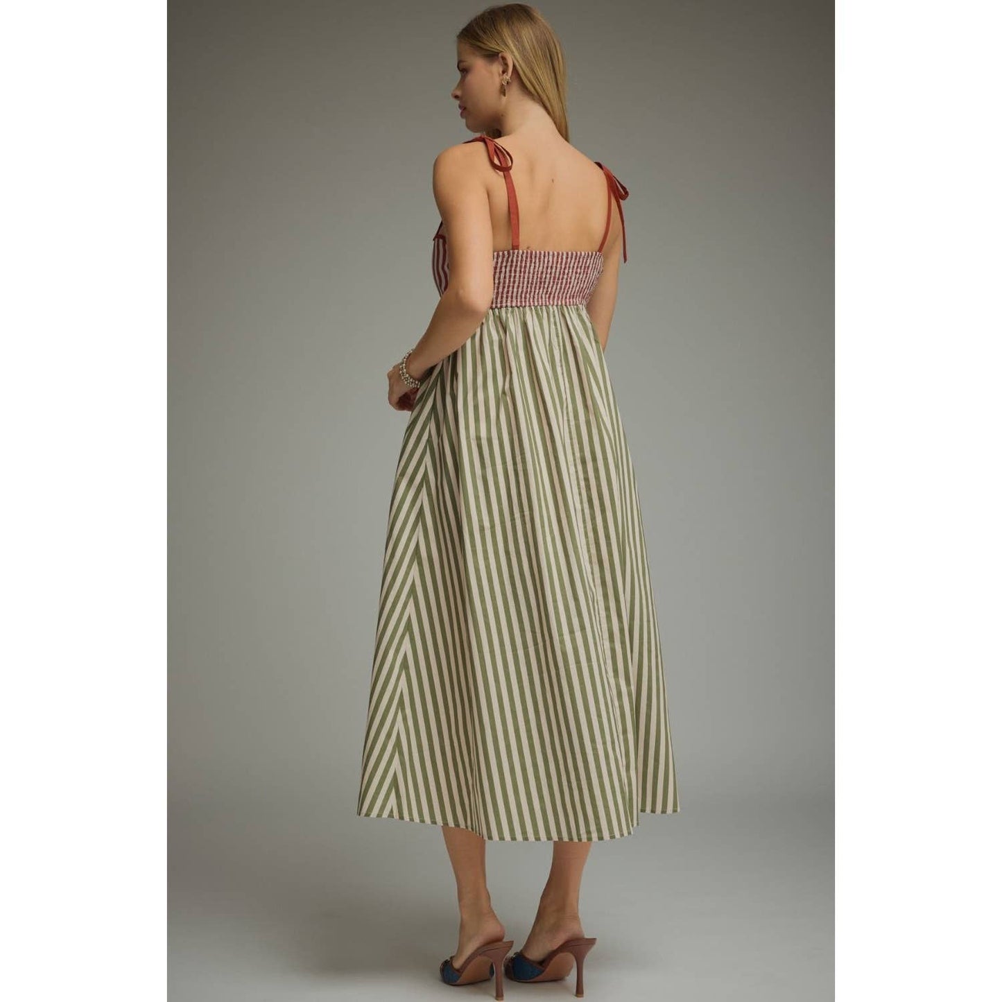 Striped Scallop Midi Dress