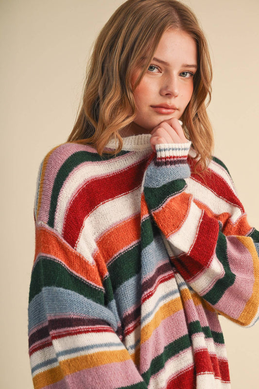 Multicolor Striped Oversized Sweater