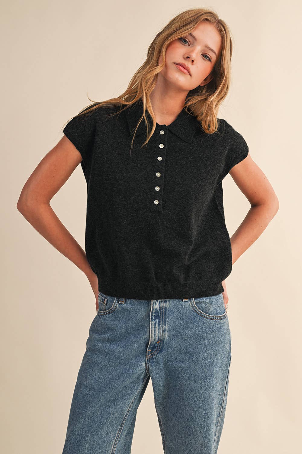 Cap Sleeve Collared Sweater