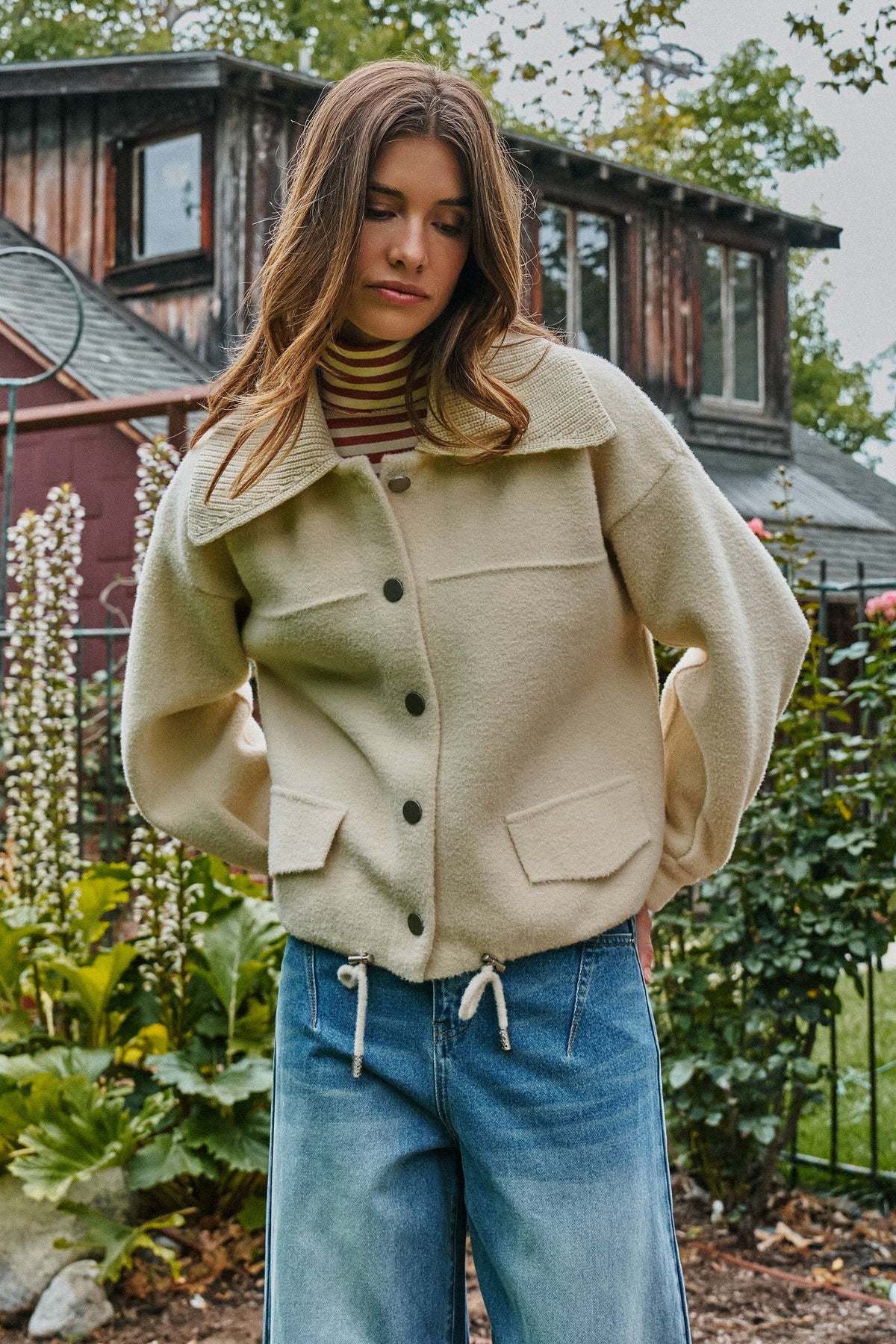Sweater Knit Jacket with Detachable Collar