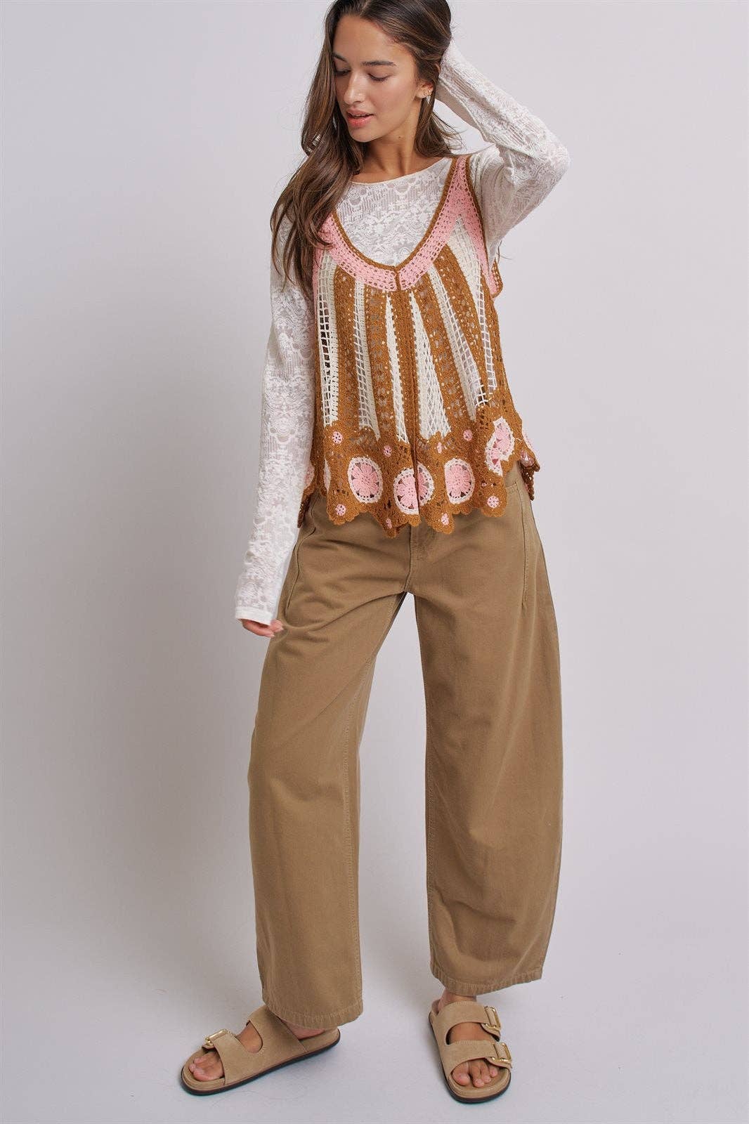 Cotton Barrel Leg High Rise Pants