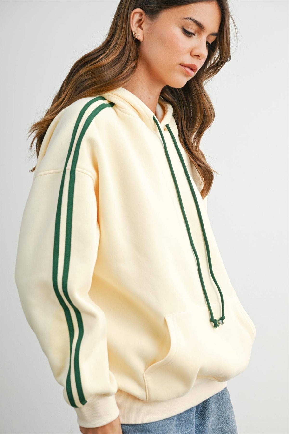 Contrast Striped  Drawstring Hoodie