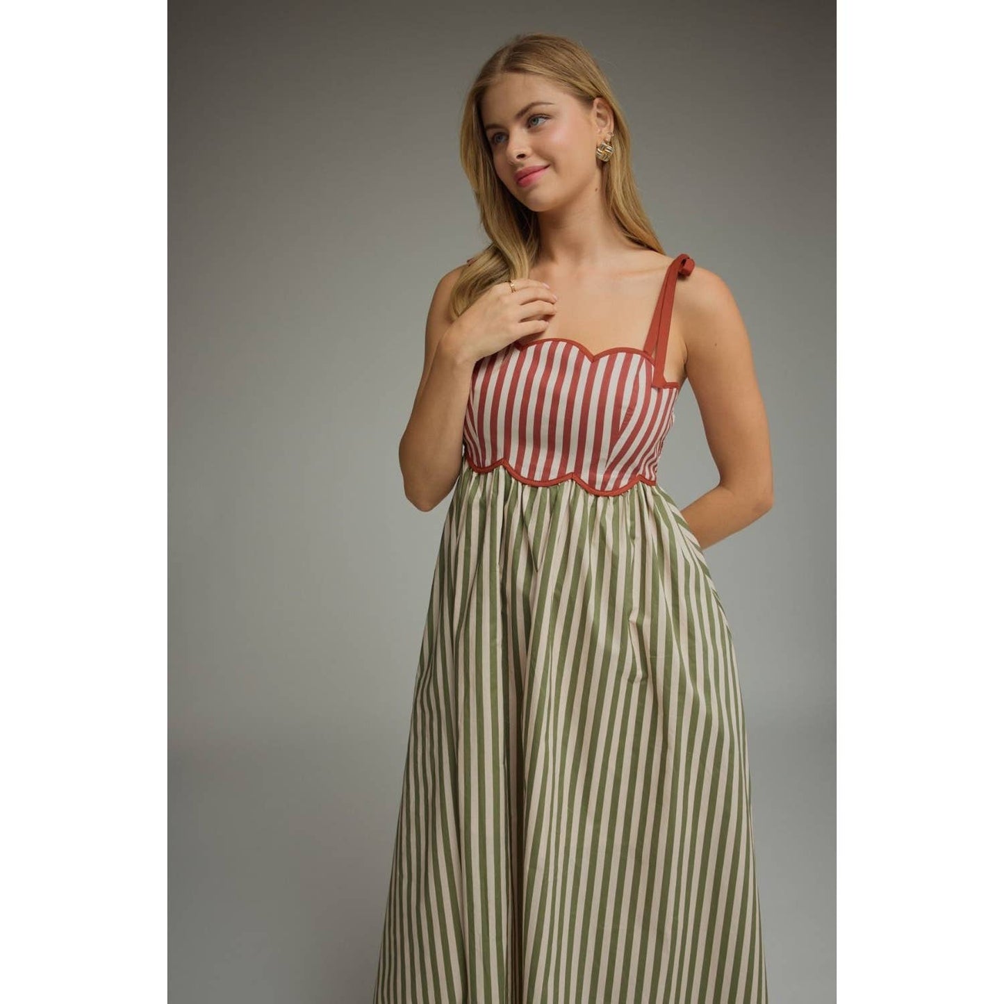 Striped Scallop Midi Dress