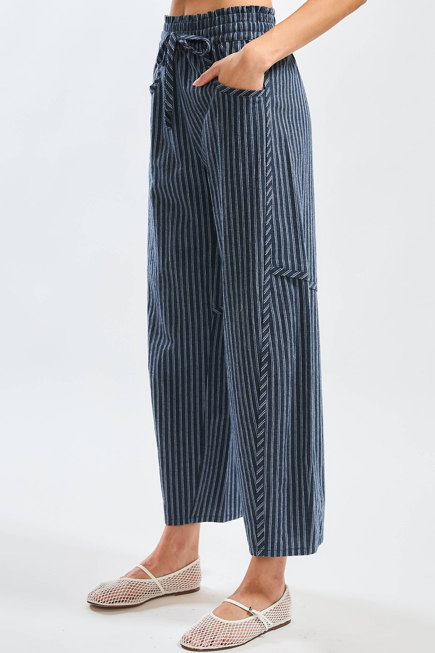 Pinstripe Drawstring Barrel Pant