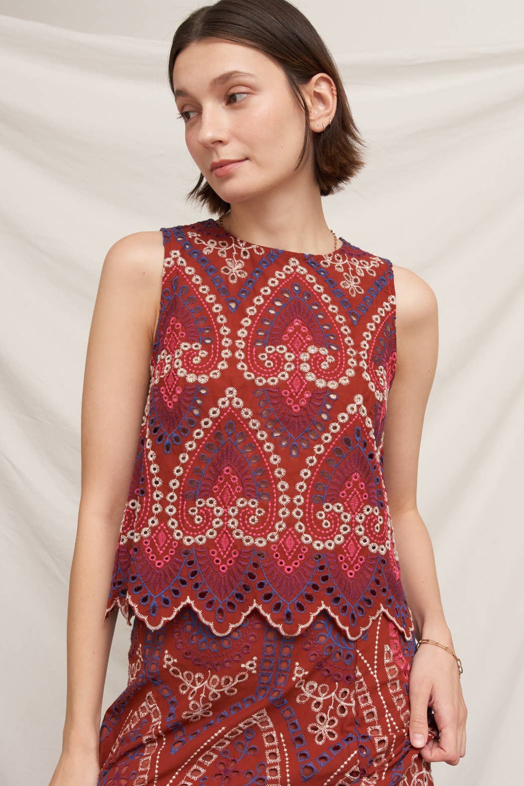 Eyelet Scalloped Woven Top