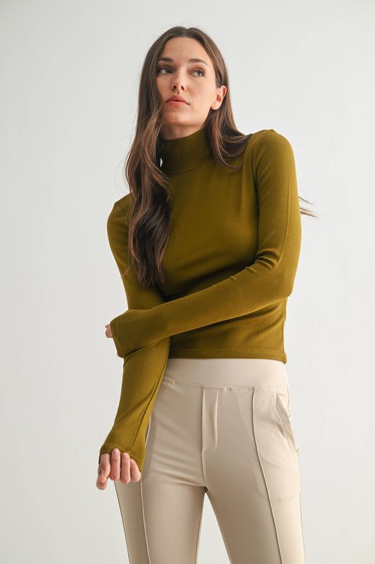 Micro Ribbed Long Sleeve Turtleneck