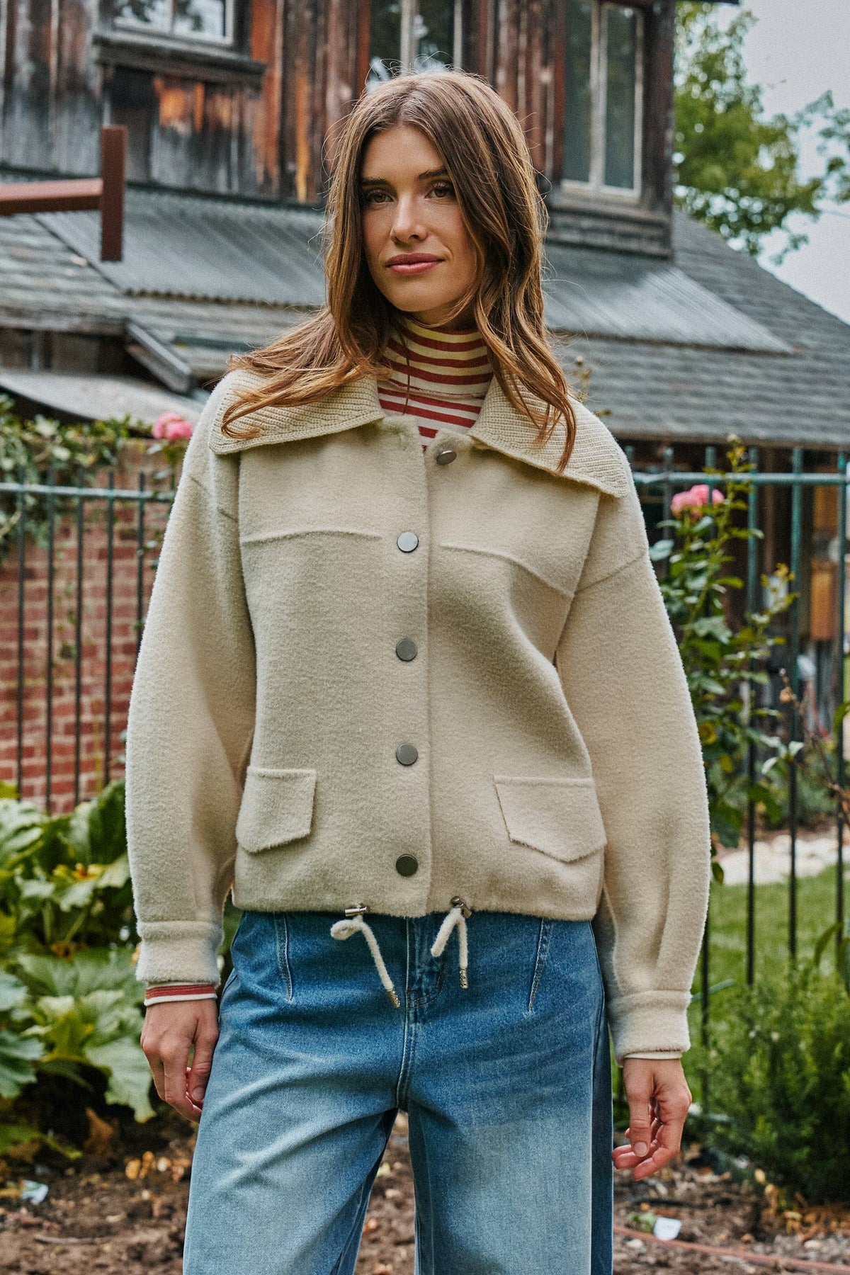 Sweater Knit Jacket with Detachable Collar