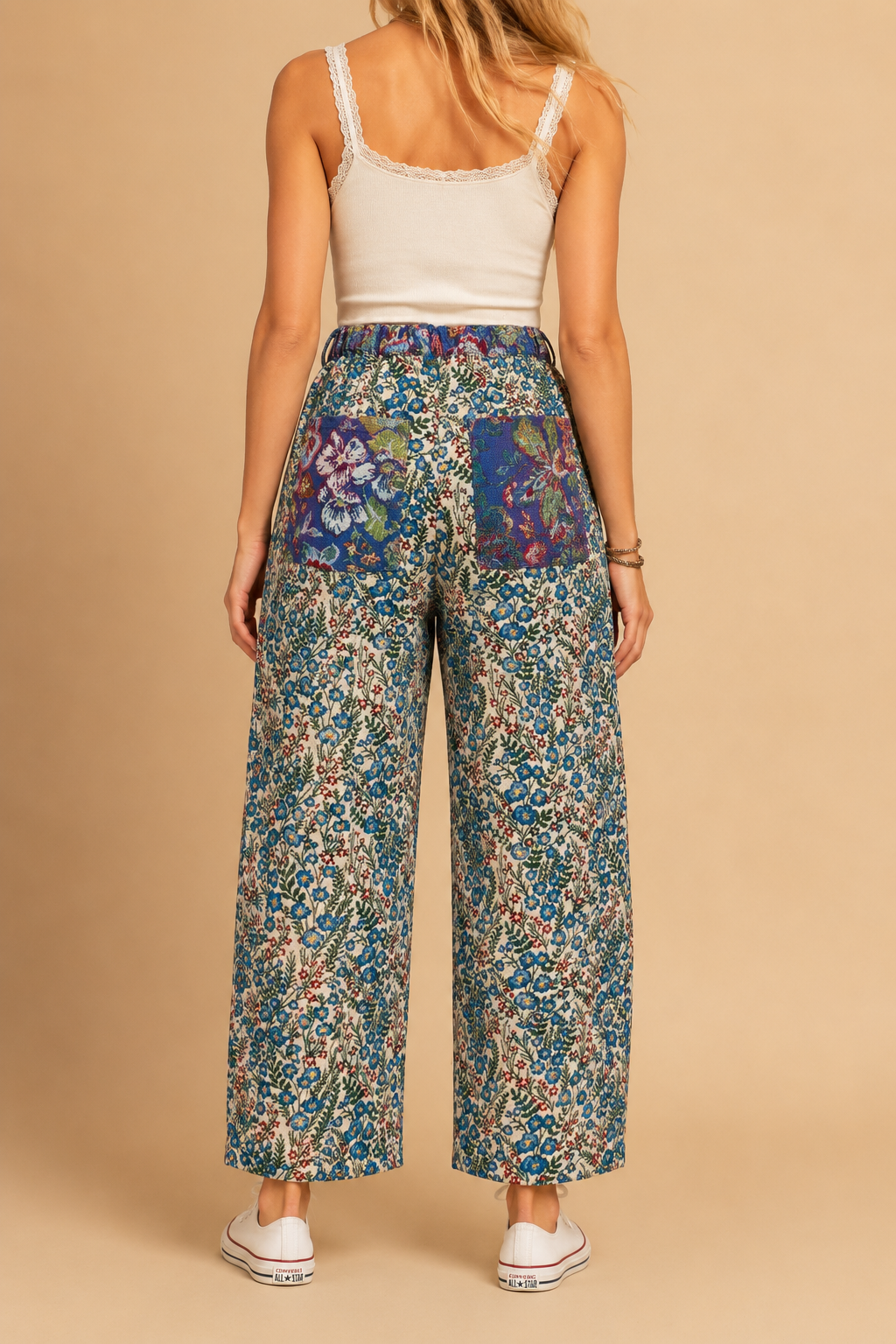 Tapestry Mixed-Print Wide-Leg Barrel Fit Pants