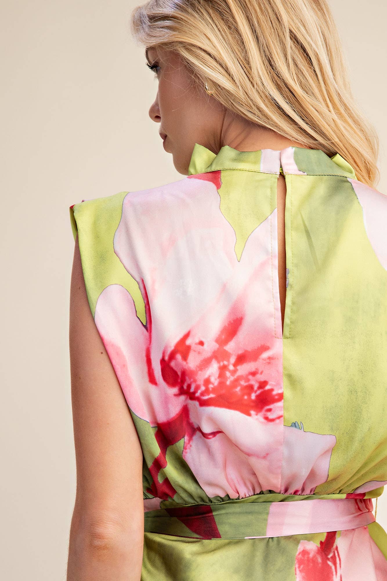 Floral Cowl Neck Sleeveless Midi Dress