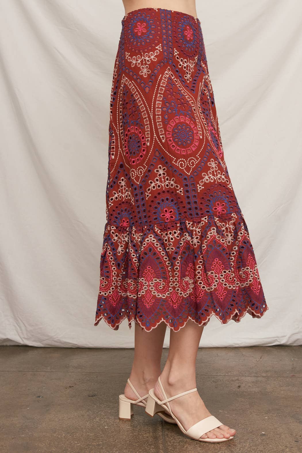 Eyelet Embroidered Midi Skirt