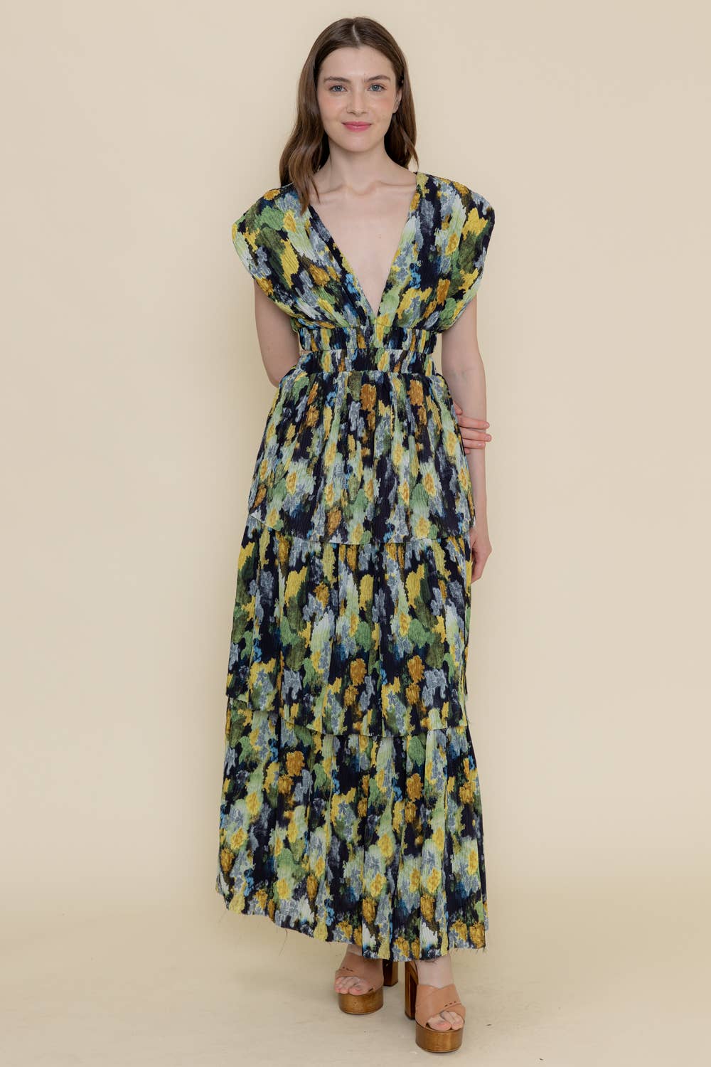 Plisse Tiered Cut-Out Dress