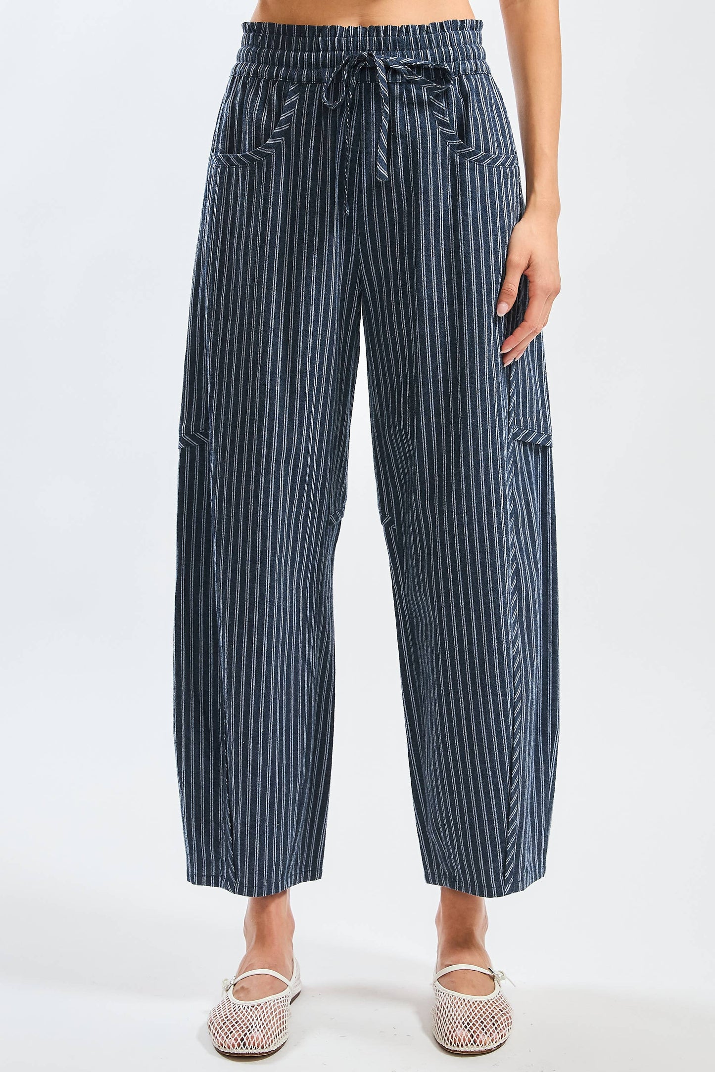 Pinstripe Drawstring Barrel Pant