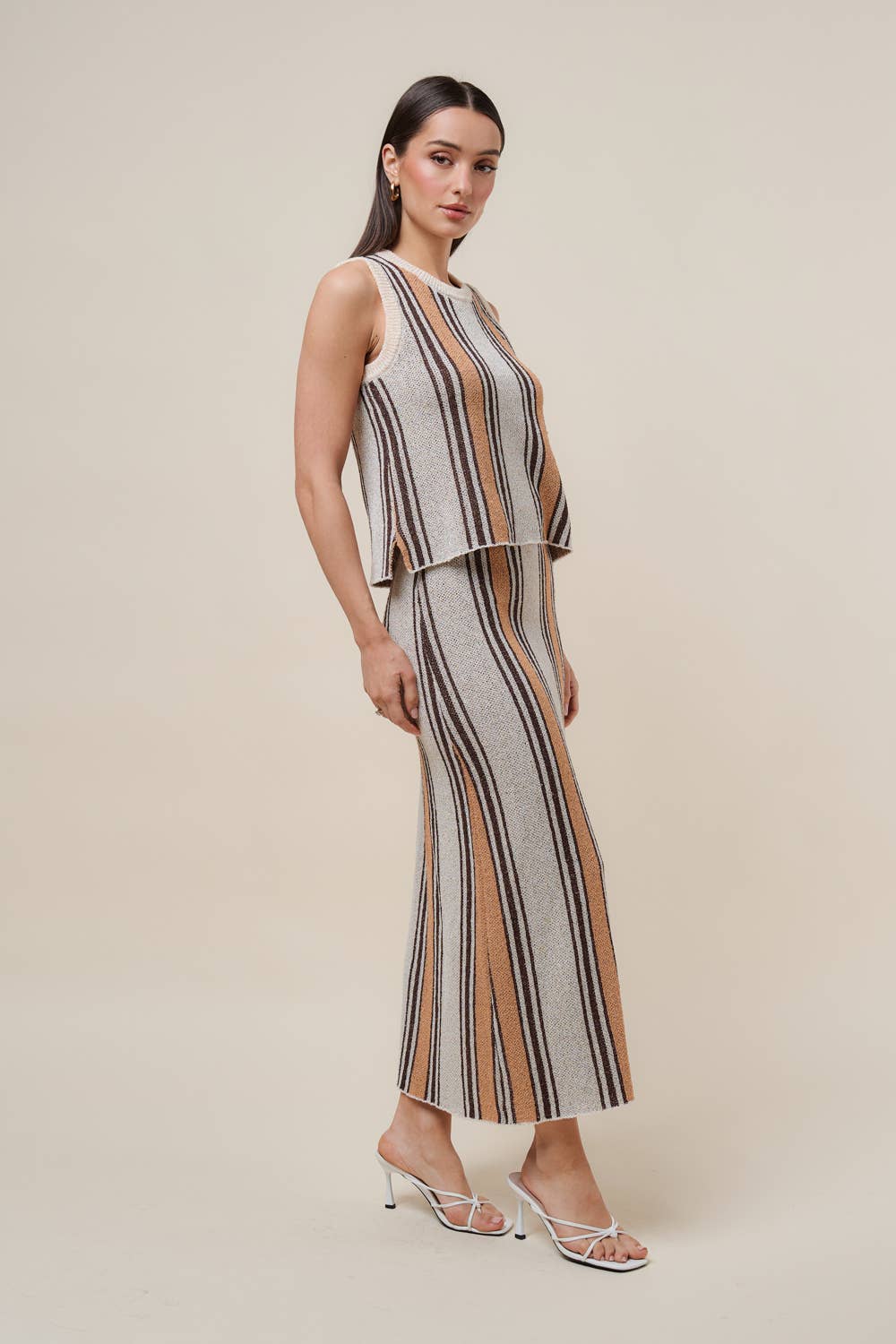 Striped Sweater Midi Skirt