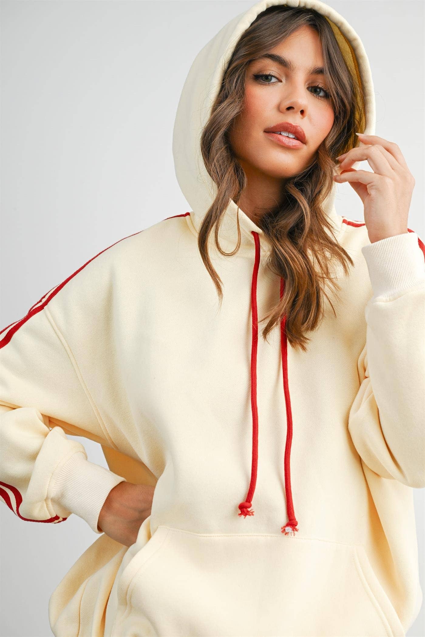 Contrast Striped  Drawstring Hoodie