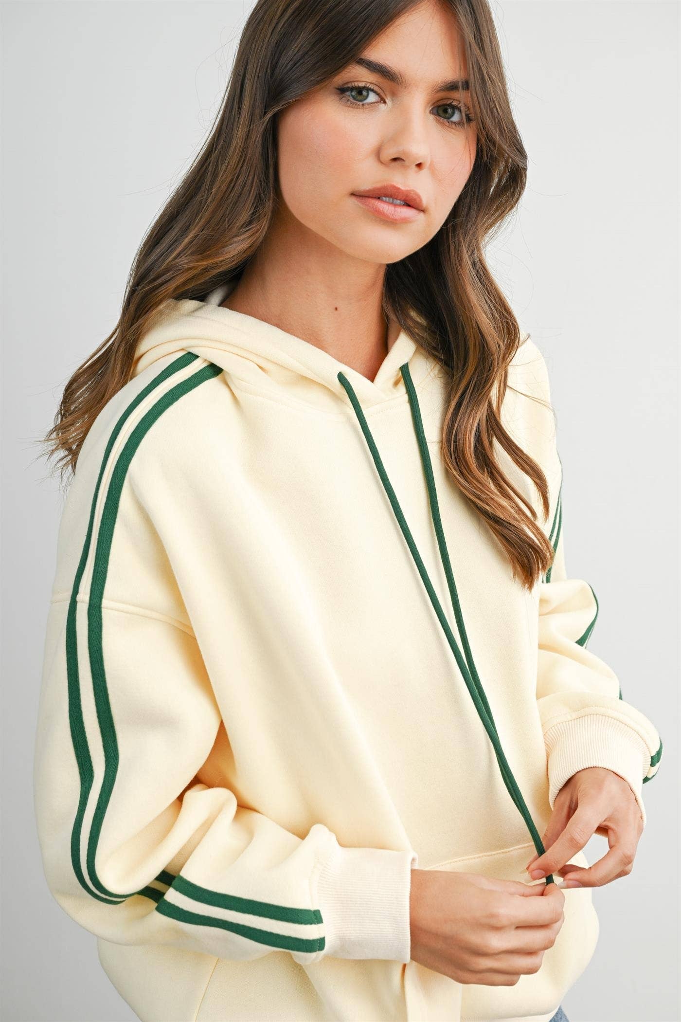Contrast Striped  Drawstring Hoodie