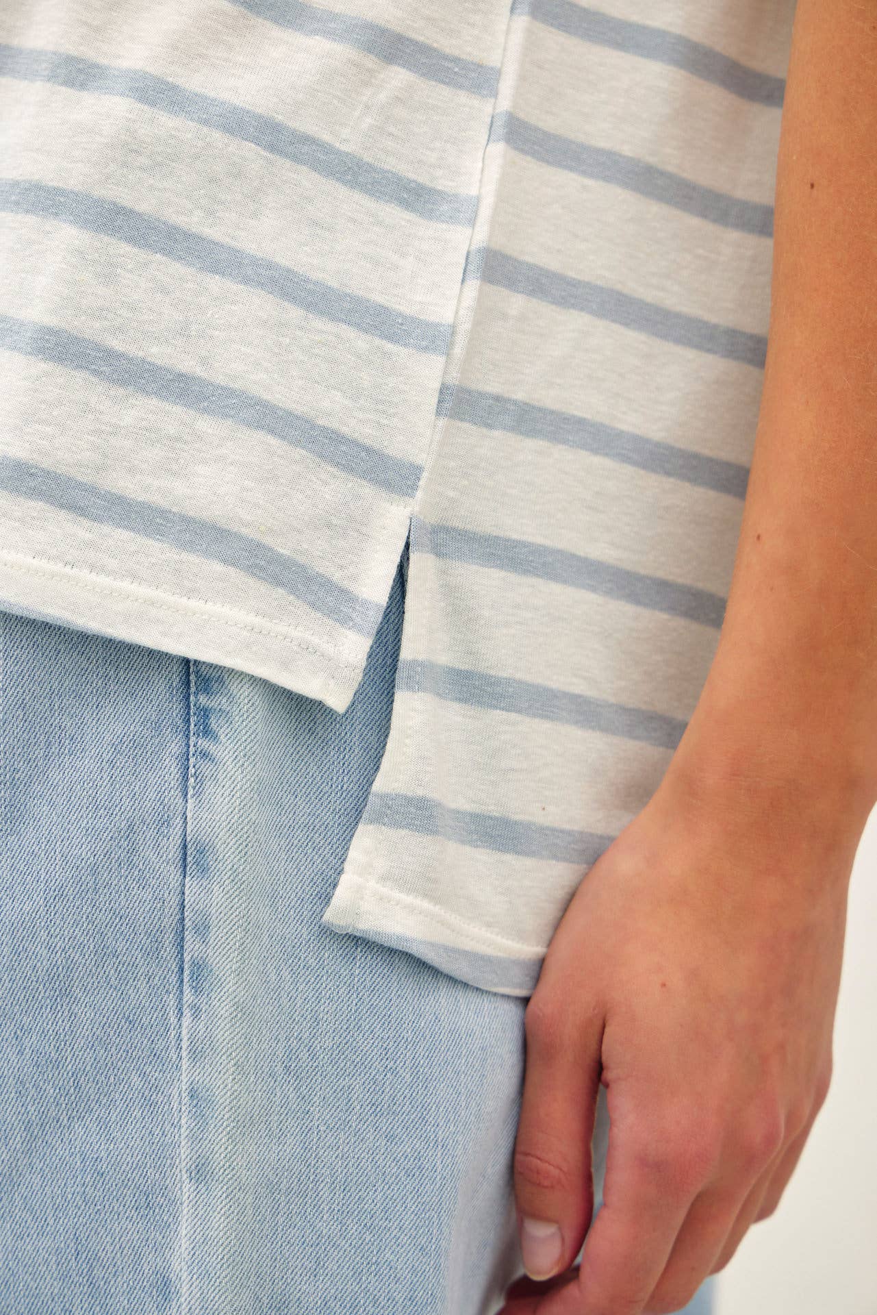 Linen Stripe V-Neck Tee