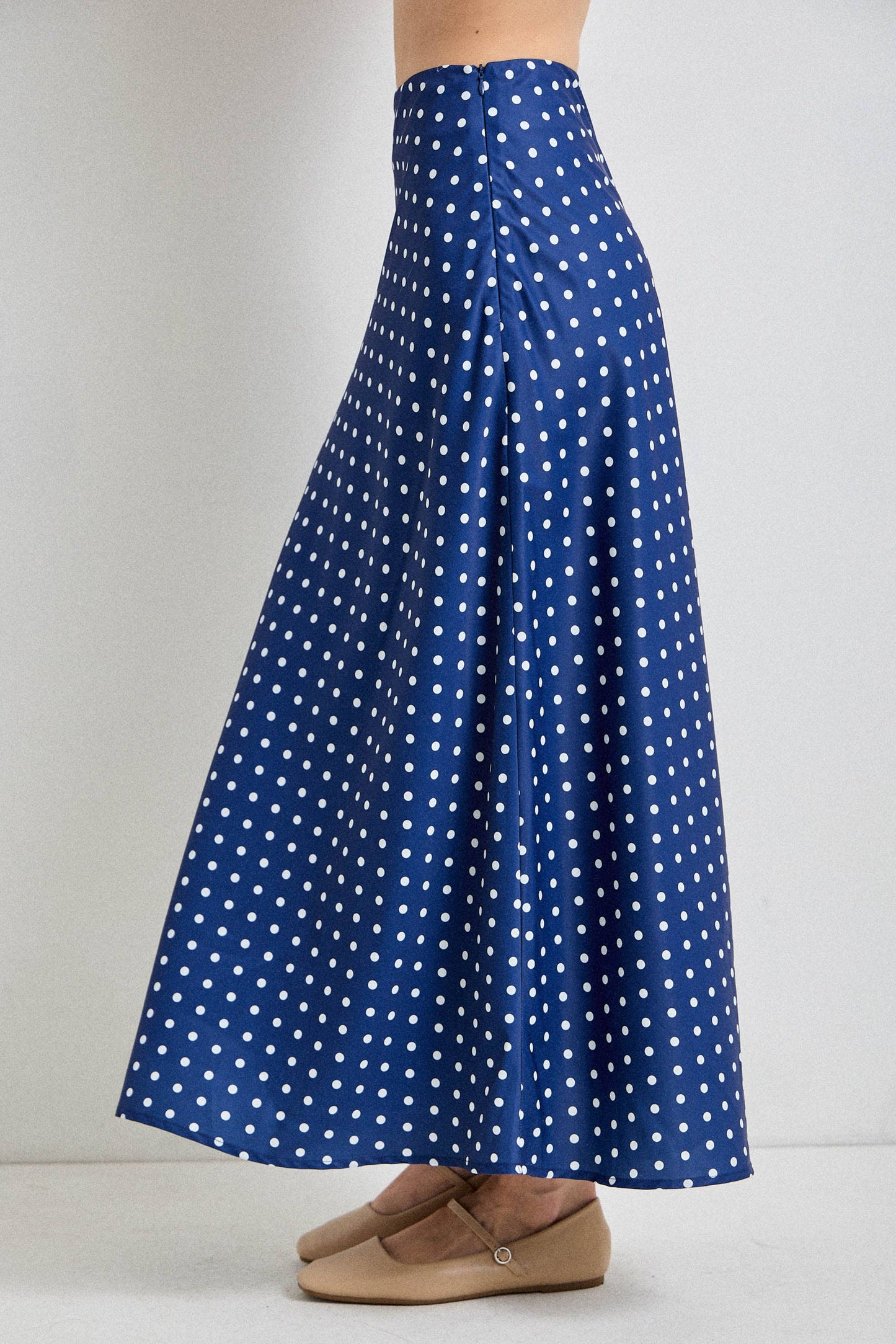 Polka Dot Silky Satin Midi Skirt