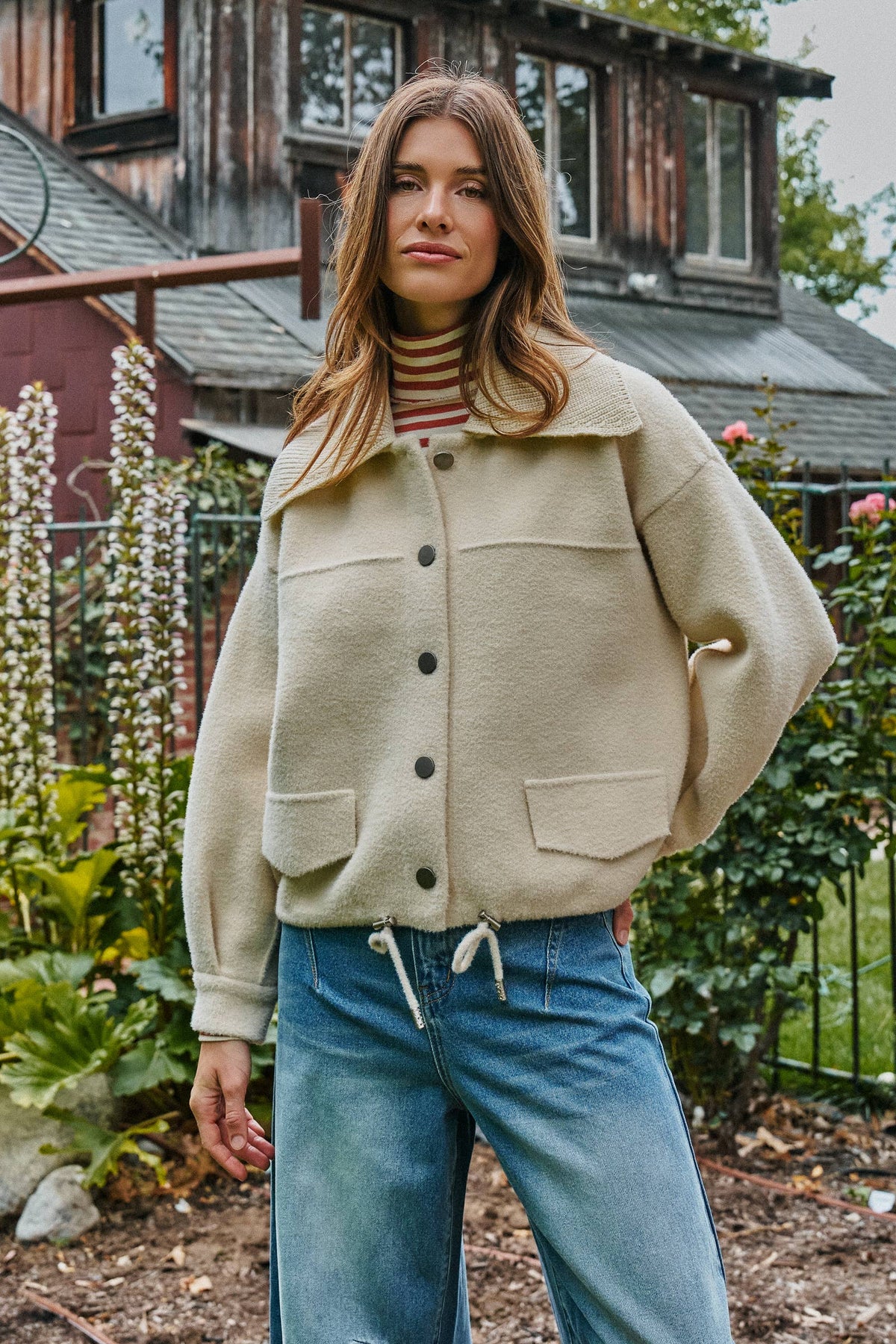 Sweater Knit Jacket with Detachable Collar