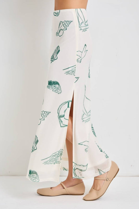 Sea Life Printed Midi Skirt