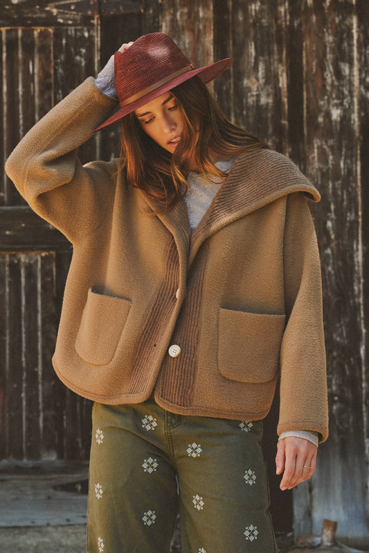 Reversible Wool Blend Shawl Collar Coat