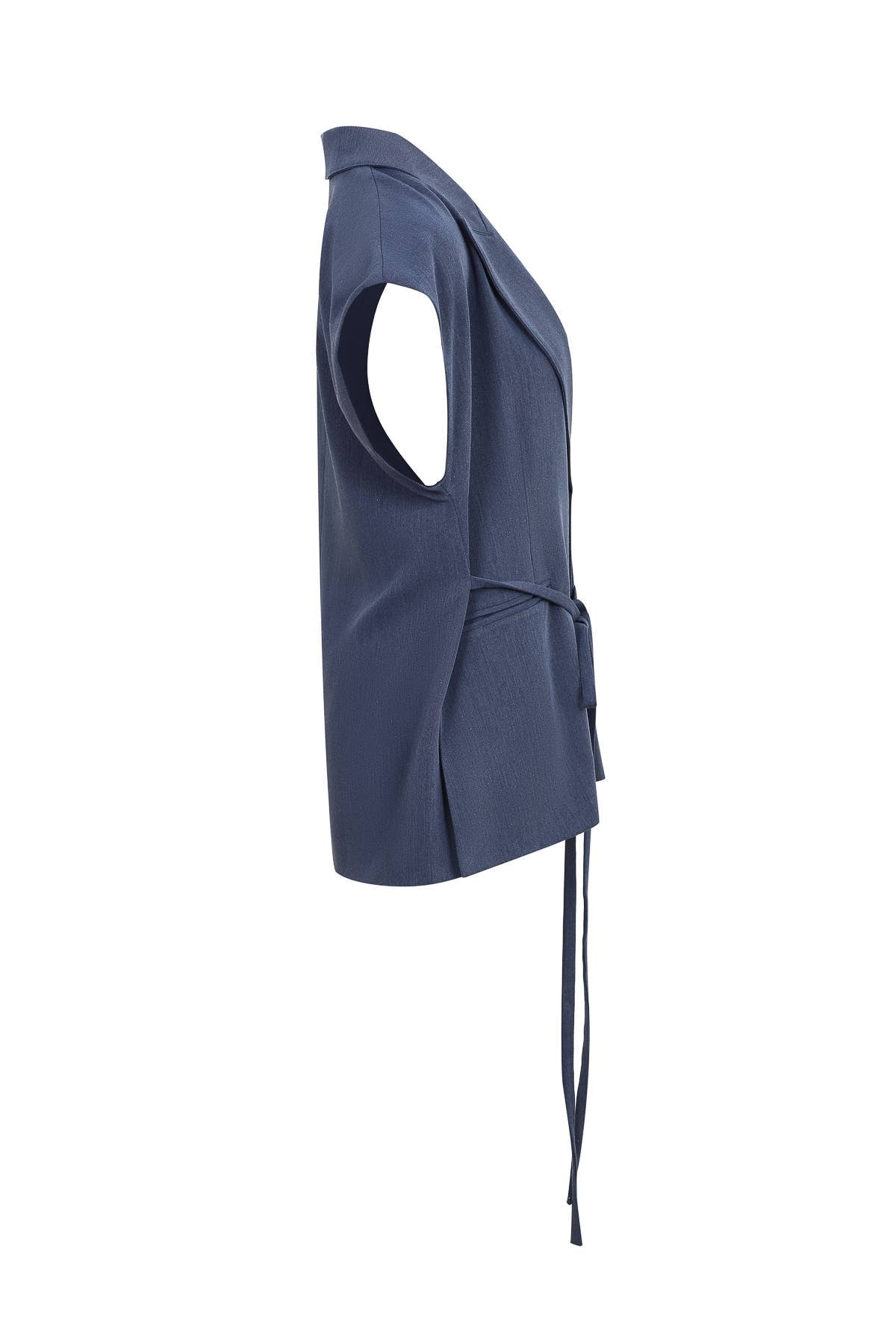 Woven Sleeveless Blazer Vest with Waist Tie