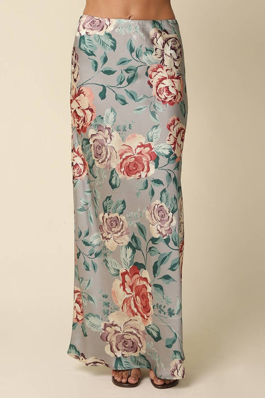 Floral Satin Maxi Skirt