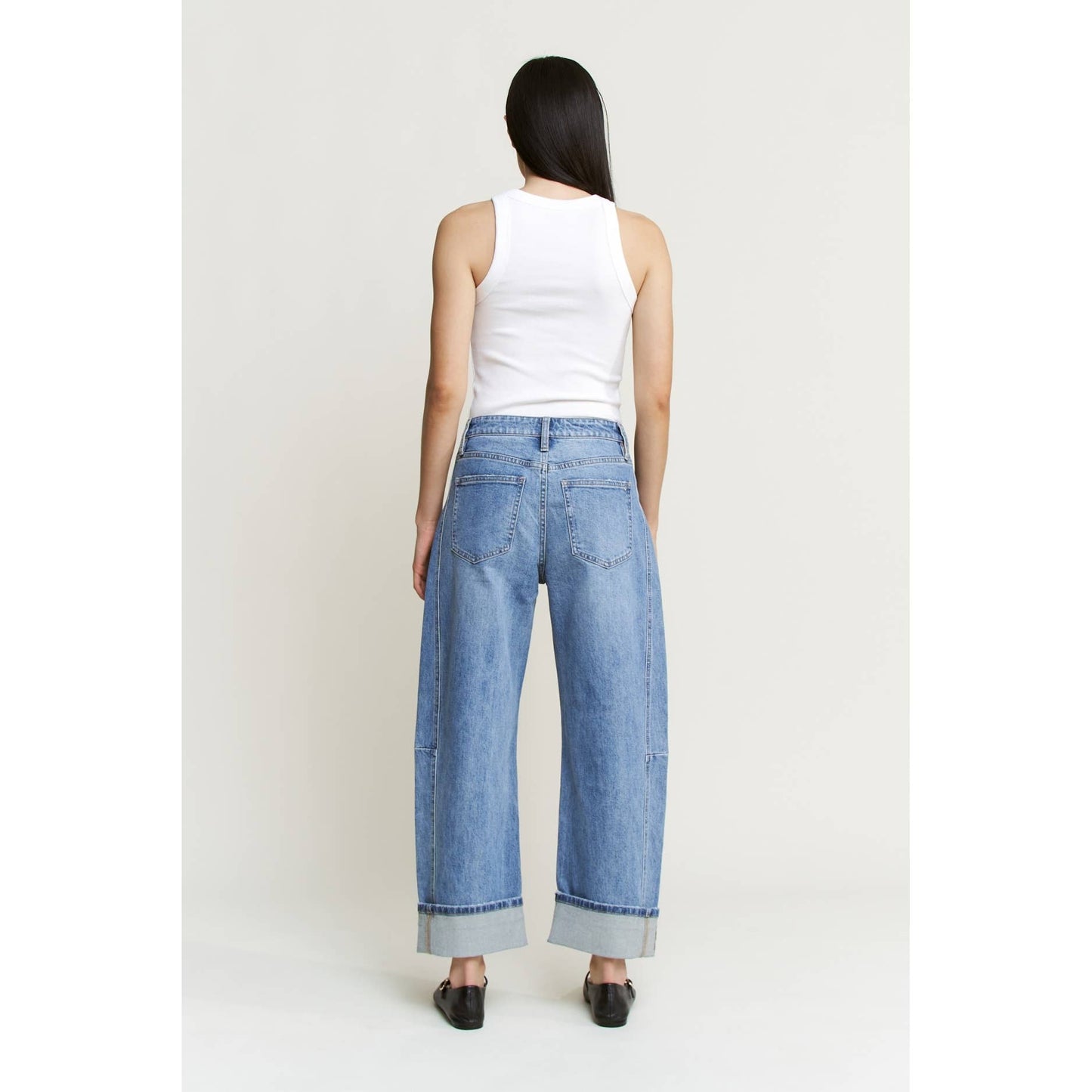 High Rise Cuffed Barrel Denim