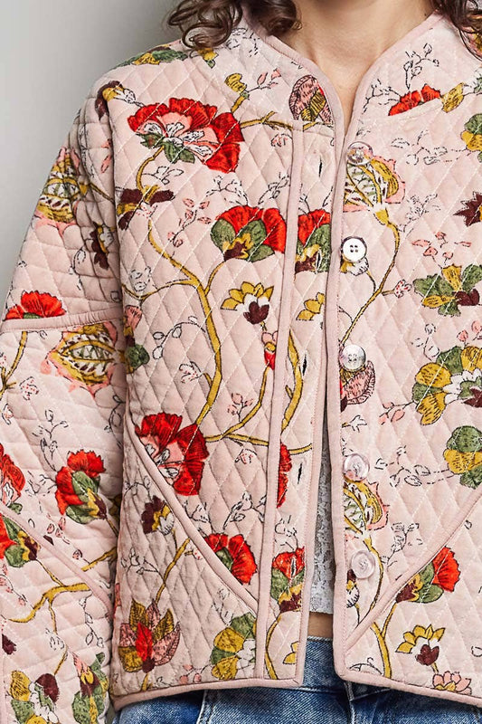 Contrast Piping Quilted Velvet Cropped Kimono Jacket