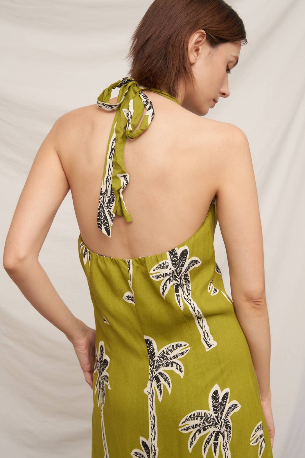 Halter Neck Palm Tree Print Mini Dress