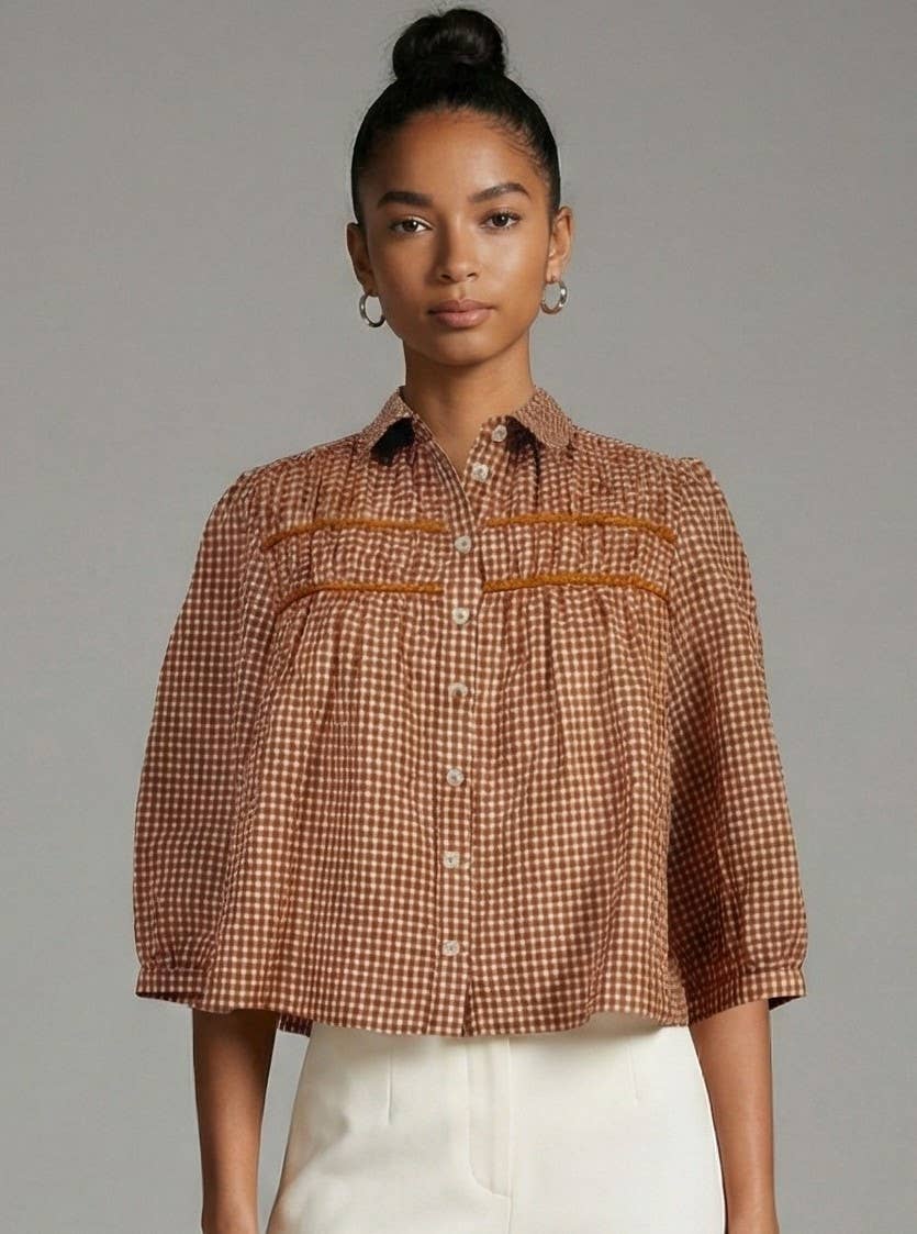 Gingham Seersucker Blouse