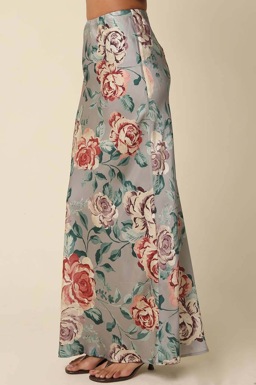Floral Satin Maxi Skirt