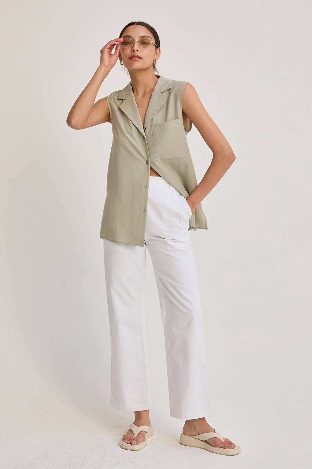 Sleeveless Collared Button Down