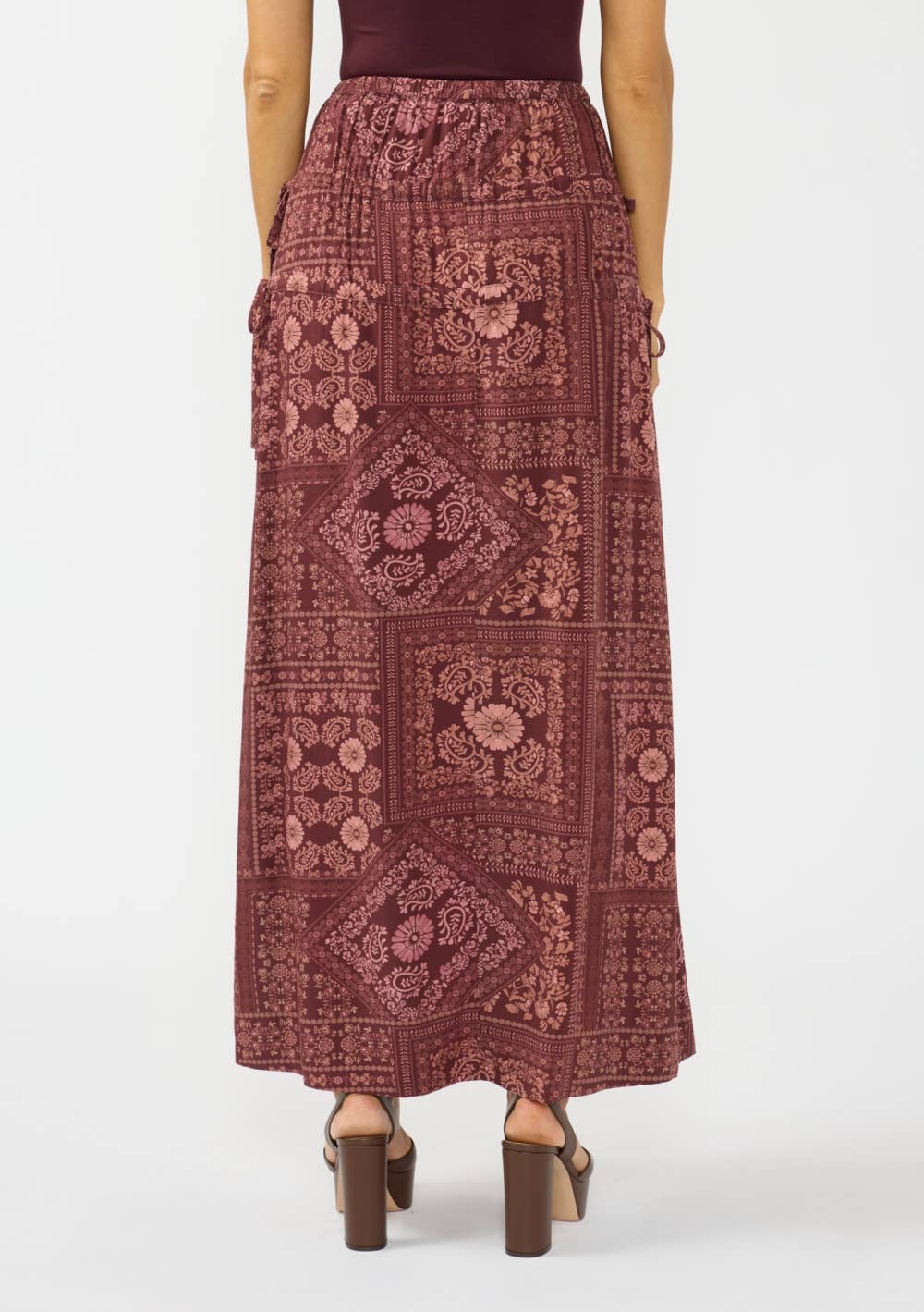 Gathered Waist Maxi Skirt with Side Tie Details